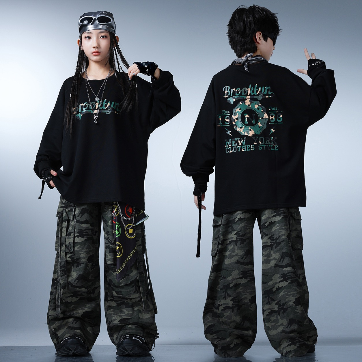 NO.2746 ロゴ入り長袖トップス 迷彩カーゴワイドパンツ 単品 商品画像2
