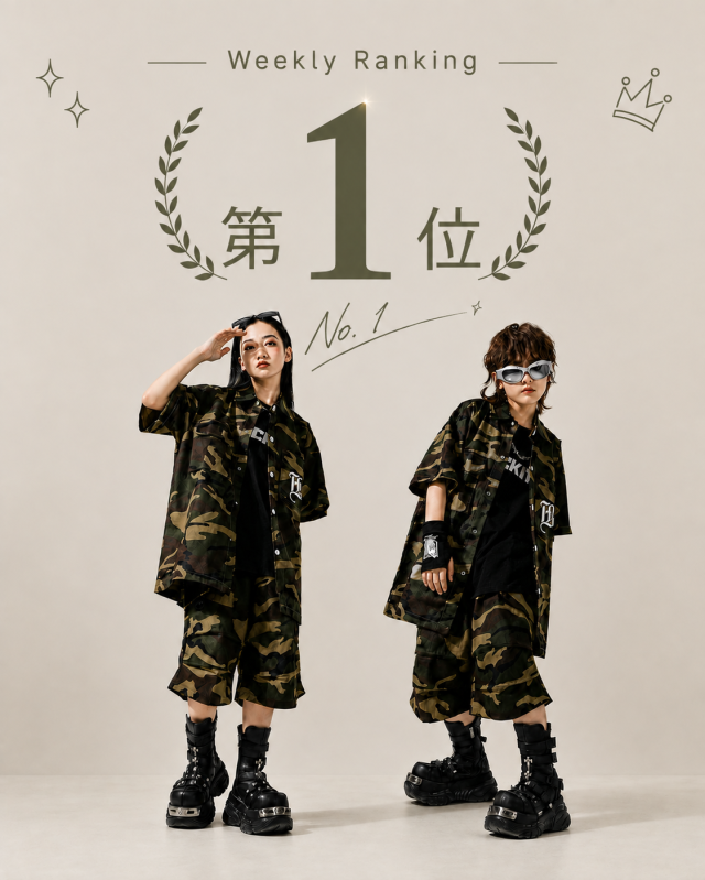 週間ランキング1位 迷彩ヒップホップ キッズダンス衣装